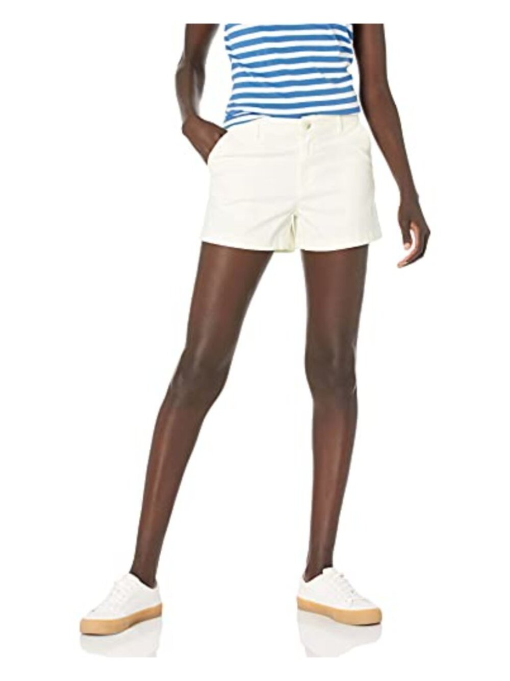 Women's Chino Shorts 3.5 Inch Inseam Mid Rise Slim Fit Stretch Cotton Twill
